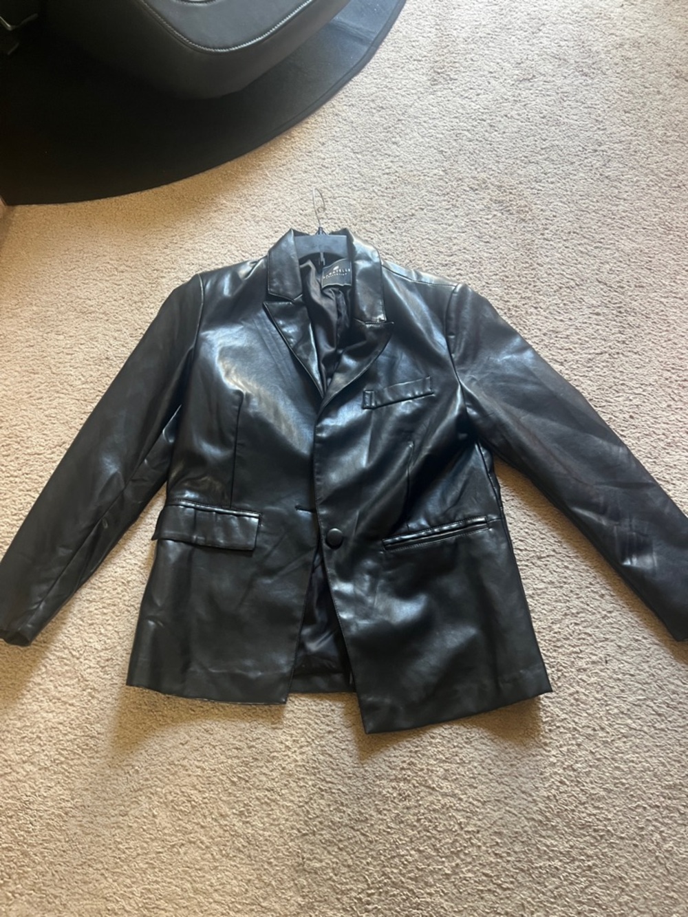 Women's Black Faux Leather Blazer Jacket